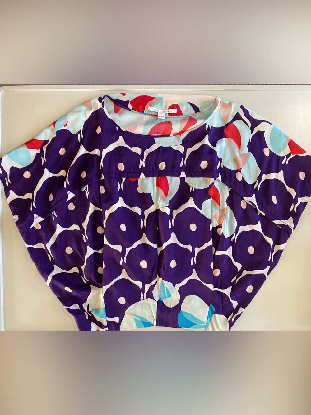 Diane Von Furstenberg Landy Pop Meadow Silk Dolman Blouse S Purple